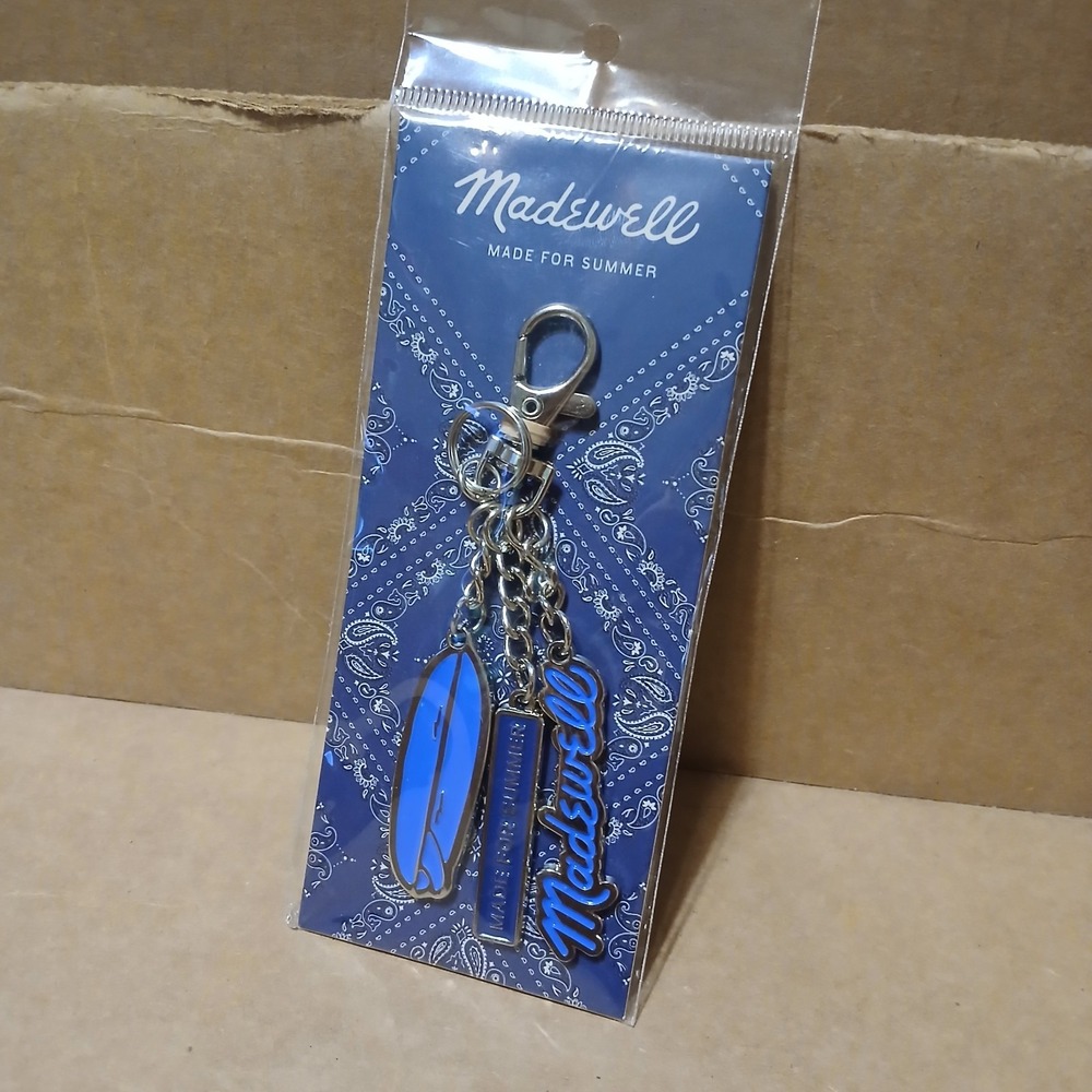 Madewell Blue Metal Key Chain Clip Keyring Paisley Chain Accent Surfboard summer